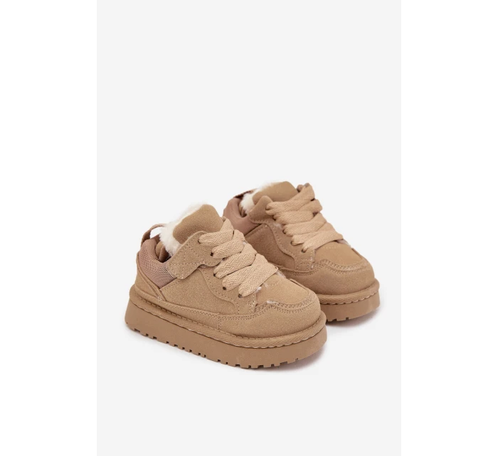 Dětské zateplené sneakers s kožíškem Mireen – béžové
