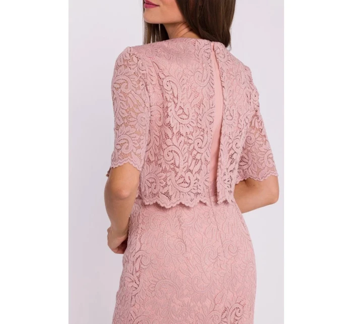 Krajkové šaty model 21105536 pudrové - Moe