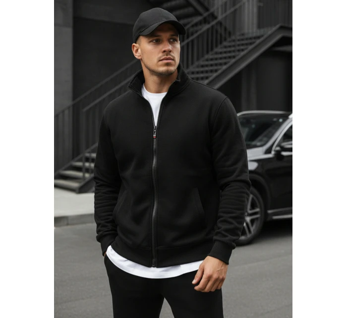 Pánská mikina na zip bez kapuce černá BX4110