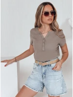 Dámská žebrovaná halenka LOOK hnědá Dstreet model 21988801 - FashionStreet