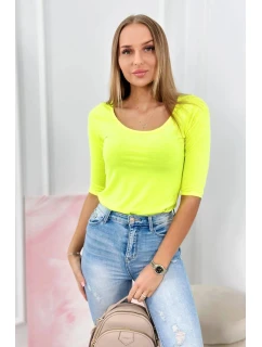 Halenka s kulatým výstřihem žlutá neonová