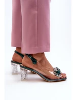 Průhledné sandály na podpatku s ozdobami zelené D&A MR38-D1