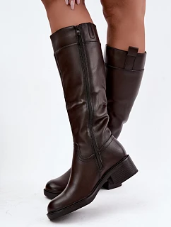 Dámské nízké podpatky zateplené model 22368617 hnědé - SERGIO LEONE