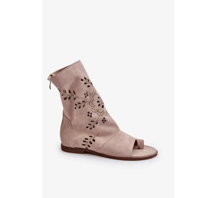 Zazoo dámské semišové sandály se svrškem na zip, béžová Zazoo dámské semišové sandály se svrškem na zip, béžová