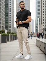 Jeansy męskie slim fit z paskiem beżowe model 22214305 - FashionStreet Jeansy męskie slim fit z paskiem beżowe model 22214305 - FashionStreet