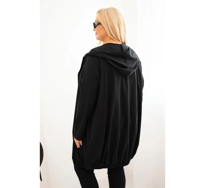 Dámská mikina Plus Size bavlněná s kapucí a zipem černá
