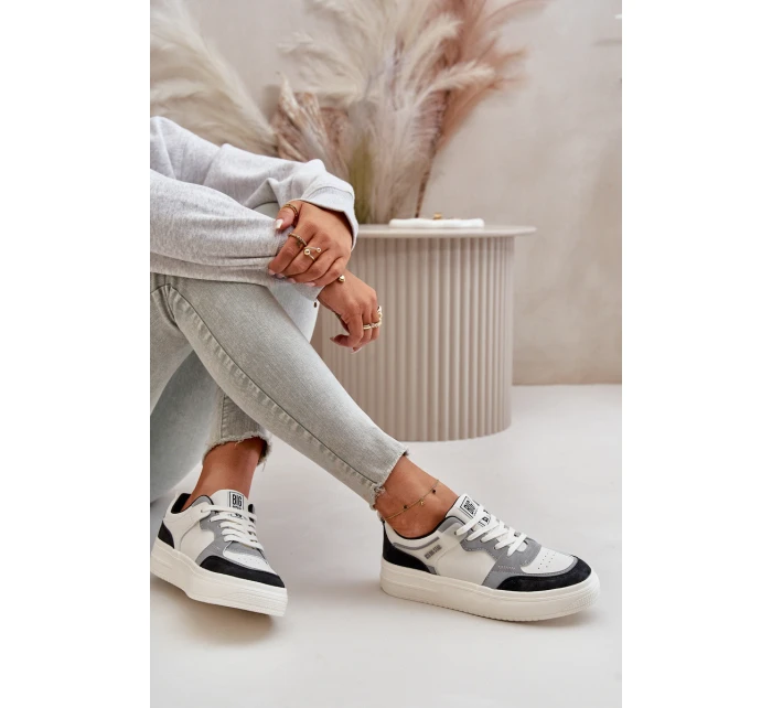 Dámské Nízké Tenisky Z Eko Kůže Big Star OO274028 Bílá-Šedá Dámské Nízké Tenisky Z Eko Kůže Big Star OO274028 Bílá-Šedá