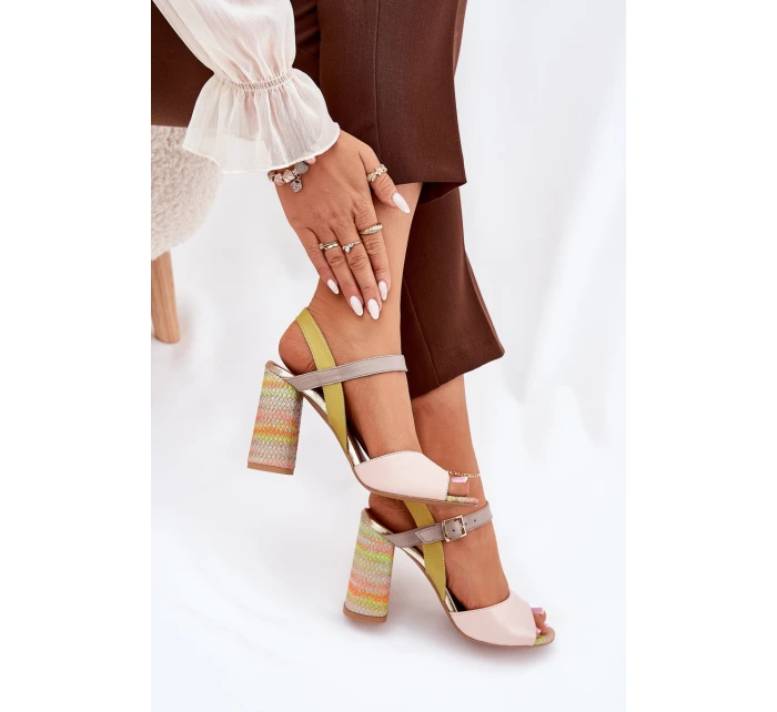 Kožené elegantní sandály na podpatku Laura Messi 2136 Multikolor