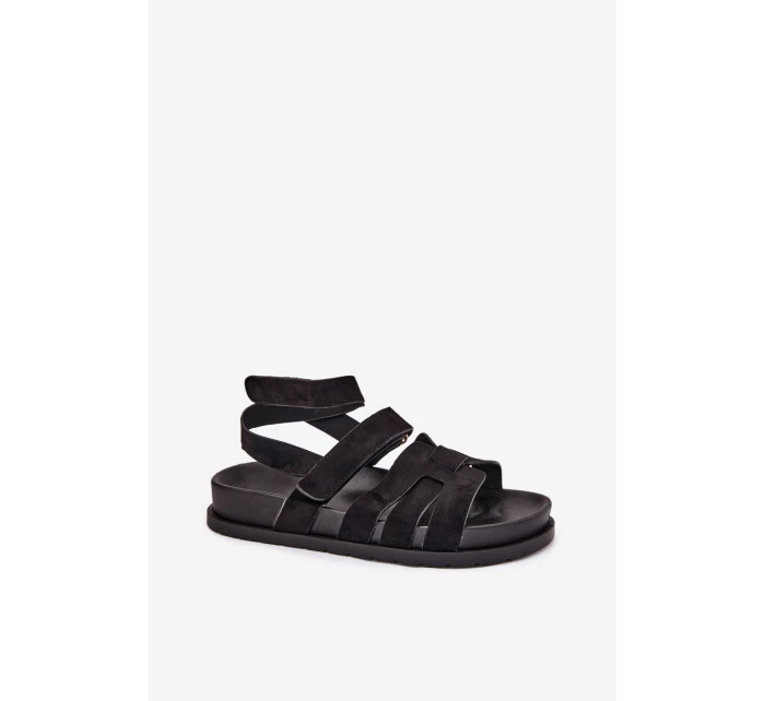 Eko Semišové Sandály Dámské S Suchým Zipem Černé Valpera Eko Semišové Sandály Dámské S Suchým Zipem Černé Valpera