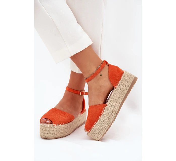 Dámské espadrilky na platformě s pletením oranžové Selise
