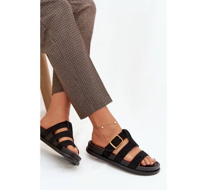 Dámské pantofle s pásky a zlatým Černé model 21919125 - Boto Dámské pantofle s pásky a zlatým Černé model 21919125 - Boto