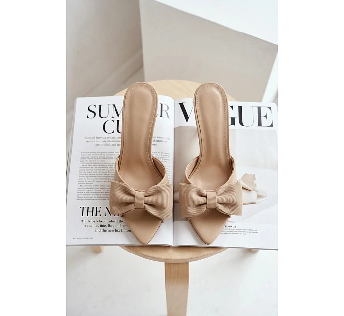 Dámské lodičky na jehlovém podpatku s mašlí Béžové Jelessa Dámské lodičky na jehlovém podpatku s mašlí Béžové Jelessa