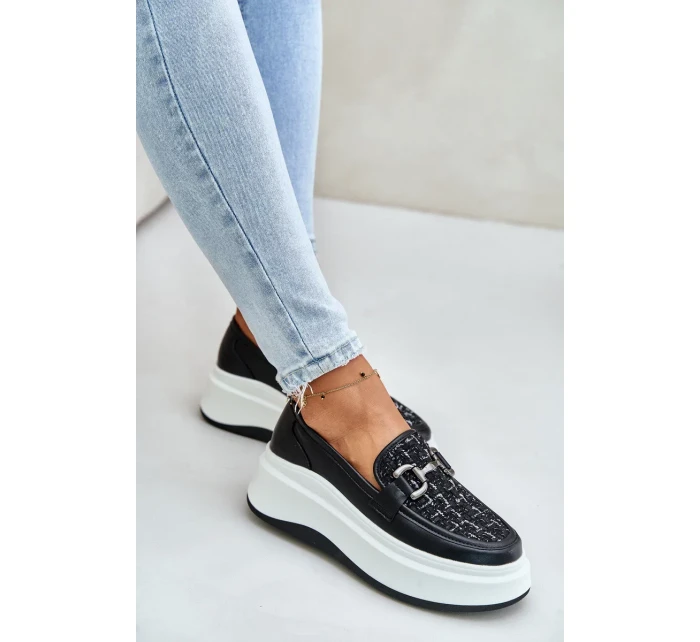 Kožené Dámské Mokasíny Na Platformě S Ozdobou Vinceza Černé