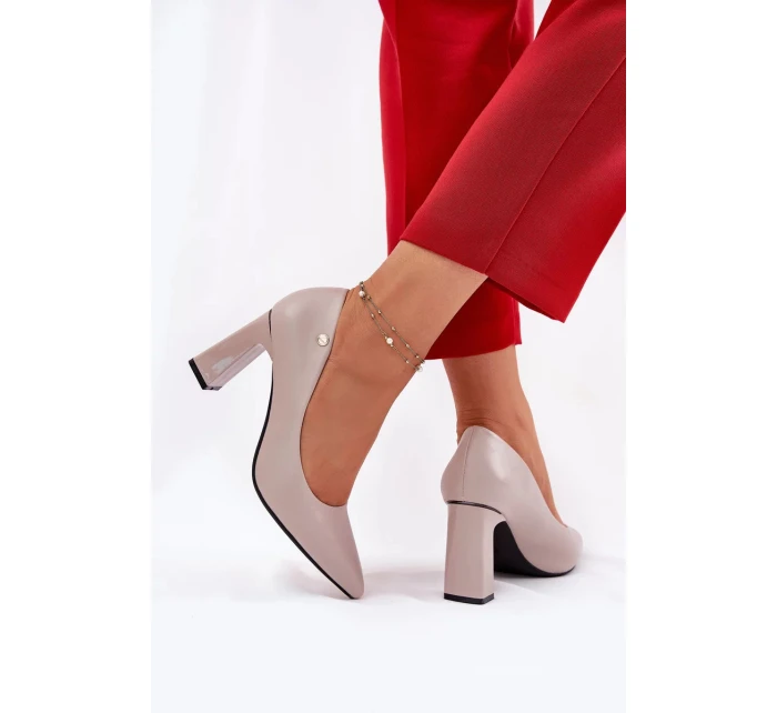Elegantní dámské lodičky na širokém podpatku Vinceza – šedé