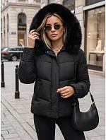 Pikowana kurtka damska z futrzanym kapturem czarna FashionStreet TY5892