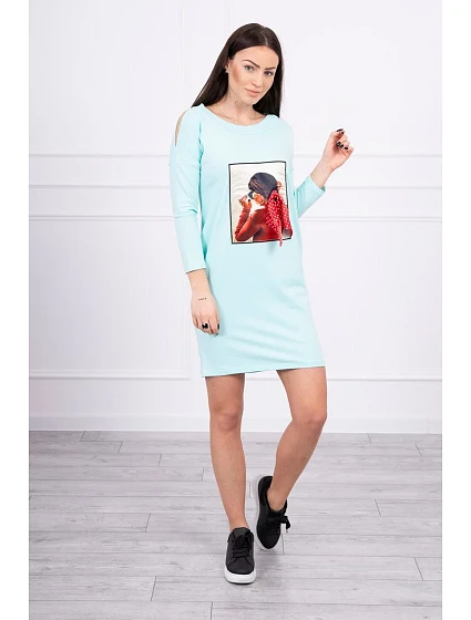 3D mátové šaty s potiskem model 18744096 a mašlí - K-Fashion