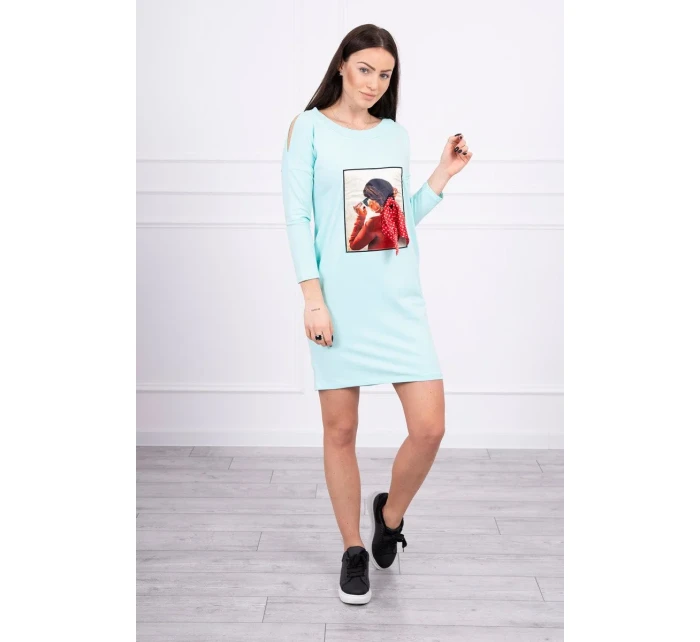 3D mátové šaty s potiskem hrášku a mašlí