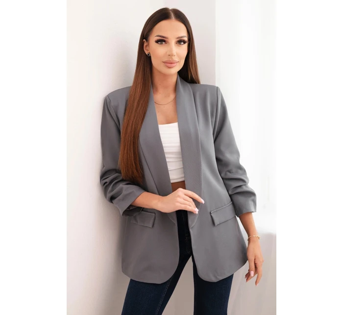 Bunda s klopou elegantní tmavě šedá Bunda s klopou elegantní tmavě šedá