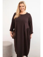 Dámská sukýnka Plus Size bavlněná s dlouhým rukávem a nařasením v pase hnědá