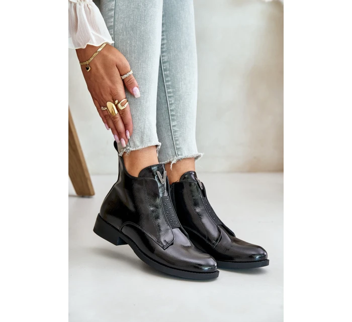 Lakované Nízké Boty Dámské Na Plochém Podpatku Zateplené Černé model 21674545 Černé - S.Barski