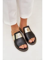 Elegantní Pantofle Z Přírodní Kůže Na Plochém Podpatku model 21684075 Černé - Zazoo Elegantní Pantofle Z Přírodní Kůže Na Plochém Podpatku model 21684075 Černé - Zazoo