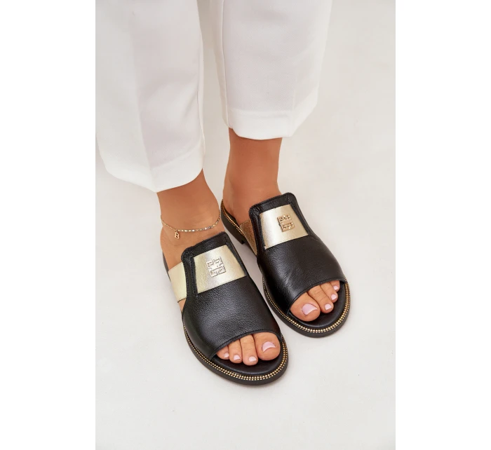 Elegantní Pantofle Z Přírodní Kůže Na Plochém Podpatku model 21684075 Černé - Zazoo Elegantní Pantofle Z Přírodní Kůže Na Plochém Podpatku model 21684075 Černé - Zazoo