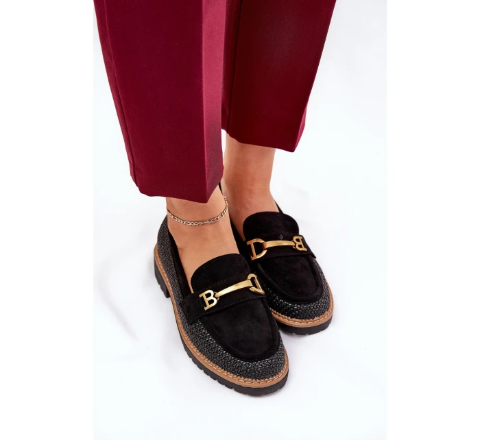 Dámské Mokasíny S Pletením A Zlatým Černé model 21688123 - Boto