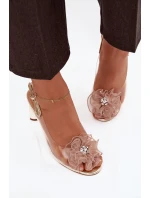 Sandály na podpatku s ozdobou a krystaly D&A MR52-236 zlaté Sandály na podpatku s ozdobou a krystaly D&A MR52-236 zlaté