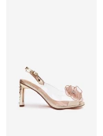 Sandály na podpatku s ozdobou a krystaly D&A MR52-236 zlaté Sandály na podpatku s ozdobou a krystaly D&A MR52-236 zlaté