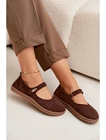 Kožené semišové baleríny Barefoot s páskem Zazoo 10206 Čokoládové