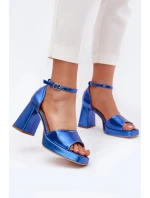 Dámské lakované sandály na sloupku - modré Marila Dámské lakované sandály na sloupku - modré Marila