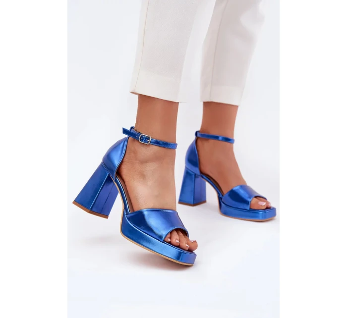 Dámské lakované sandály na sloupku - modré Marila Dámské lakované sandály na sloupku - modré Marila