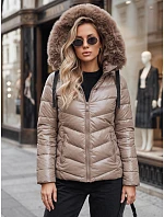 Dámská prošívaná zimní bunda s kapucí MIRIAL tmavě béžová FashionStreet TY3771 Dámská prošívaná zimní bunda s kapucí MIRIAL tmavě béžová FashionStreet TY3771