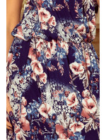 Dámské maxi šaty s vzorem květů, zvavzováním za krkem a rozparkem model 5973888