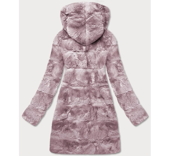 Pudrově růžová dámská bunda-kožíšek s kapucí (br9741-81)