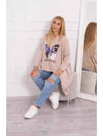 Oversize halenka s potiskem béžová