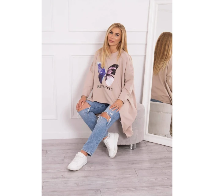 Oversize halenka s potiskem béžová