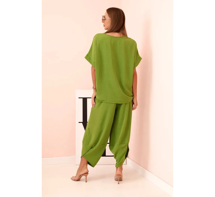 Komplet z viskózy blůza + kalhoty olivová Komplet z viskózy blůza + kalhoty olivová