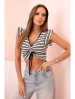 Dámská pruhovaná blůza s nařasením a volánkem černá