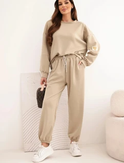 Dámský máslový komplet s volnou mikinou a kalhotami s nápisem LOVE tmavě béžový