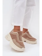 Dámské tenisky s krystaly a beránkovým kožíškem béžové Zarika Dámské tenisky s krystaly a beránkovým kožíškem béžové Zarika