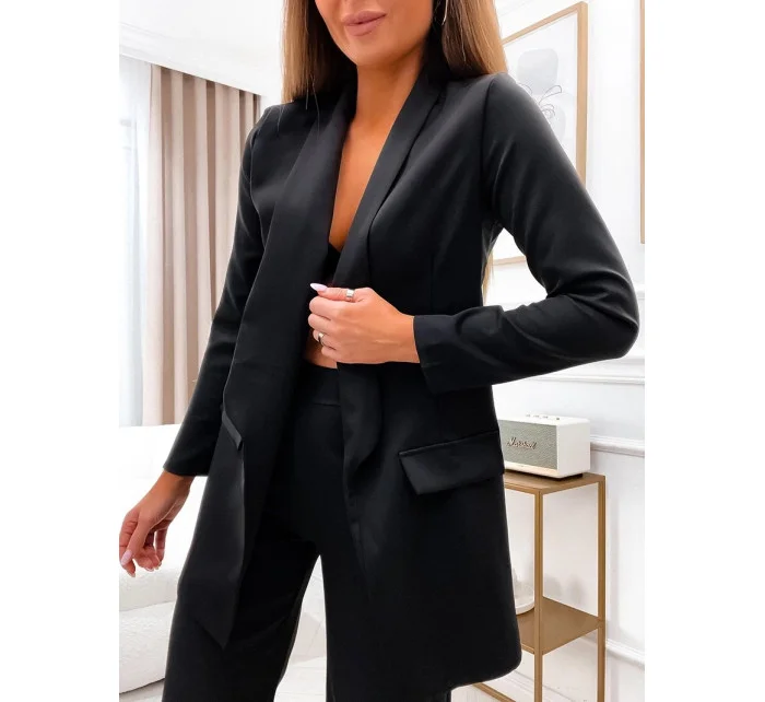 Černý dámský komplet - volné sako a široké kalhoty (8167)