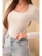 Dámská basic blůza se čtvercovým výstřihem a dlouhým rukávem béžová Dámská basic blůza se čtvercovým výstřihem a dlouhým rukávem béžová