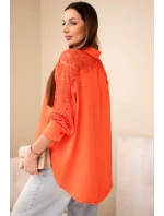 Dámská viskózová košile s krajkovými rukávy a límečkem béžová