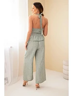 Dámský viskózový komplet – model 22079421 top a kalhoty se širokými nohavicemi khaki - K-Fashion