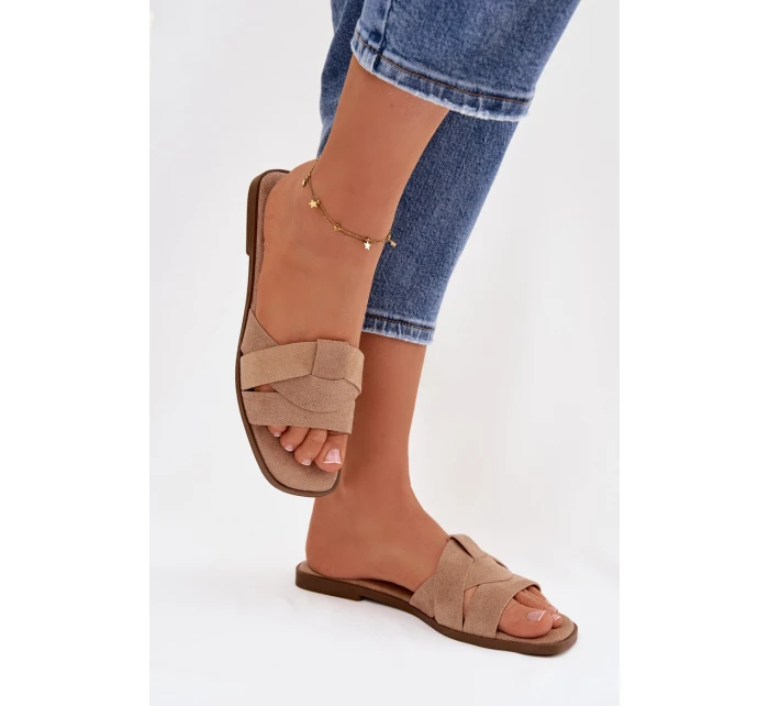 Dámské ploché sandály s pásky Eko Zamszové Béžové Florane