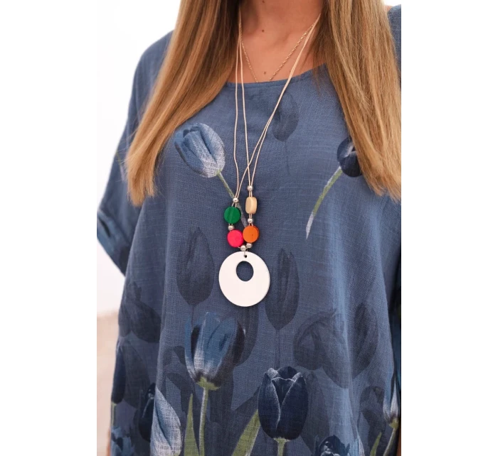 Dámská bavlněná košile s květinovým vzorem džínová modrá Dámská bavlněná košile s květinovým vzorem džínová modrá