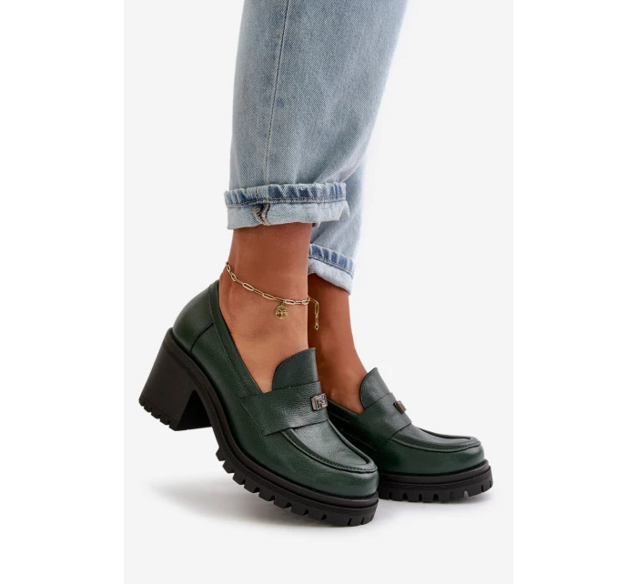 model 21669241 Elegantní dámské polobotky na podpatku přírodní kůže tmavě zelené - Zazoo model 21669241 Elegantní dámské polobotky na podpatku přírodní kůže tmavě zelené - Zazoo