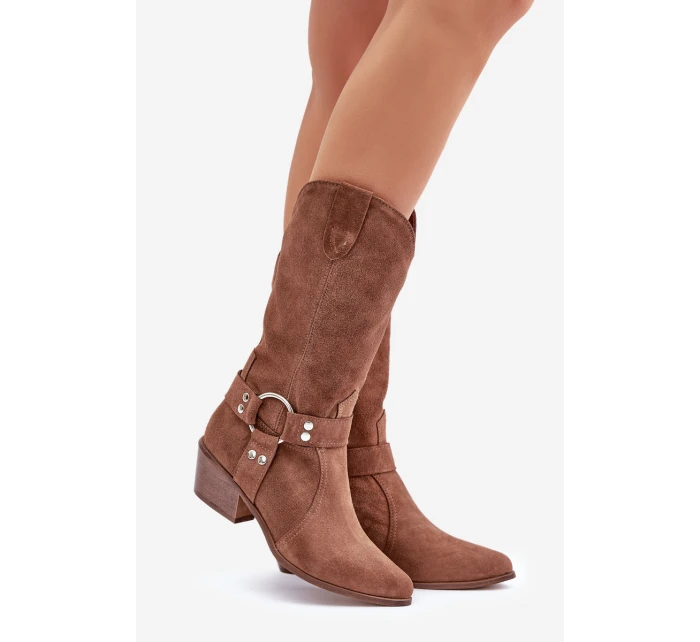 Semišové Kozačky Dámské Do  Hnědé model 21680048 - Zazoo
