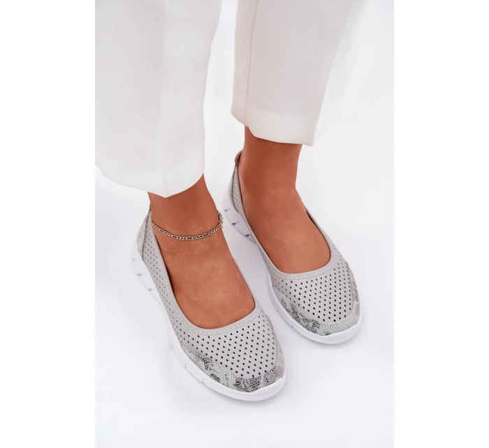 Kožené baleríny  šedé model 21686558 - VINCEZA